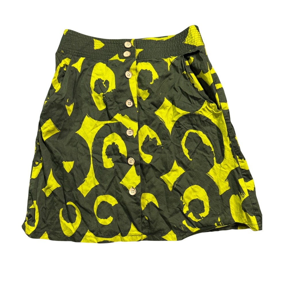 Marimekko for Anthropologie Green Yellow Abstract Button Front Mini Skirt 2